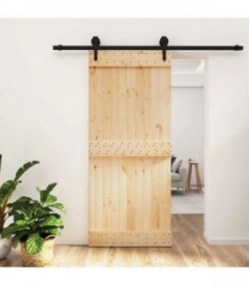 vidaXL Sliding Door Natural and Black 90 x 210 cm Solid Pine Wood