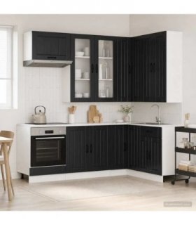 vidaXL Kitchen Unit LUCCA 8 pcs Black Engineered Wood