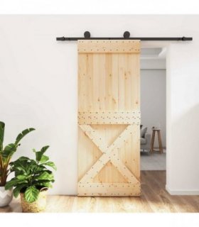 vidaXL Sliding Door Natural and Black 85 x 210 cm Solid Pine Wood