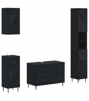 vidaXL 4 Piece Bathroom Cabinet Set HAARLEM Black Engineered Wood