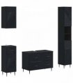 vidaXL 4 Piece Bathroom Cabinet Set HAARLEM Black Engineered Wood