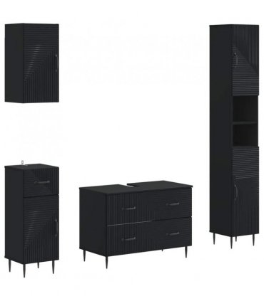 vidaXL 4 Piece Bathroom Cabinet Set HAARLEM Black Engineered Wood