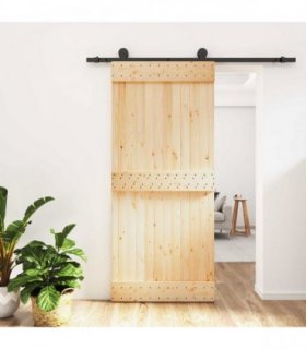 vidaXL Sliding Door Natural and Black 90 x 210 cm Solid Pine Wood