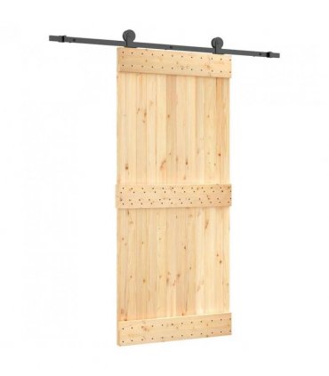 vidaXL Sliding Door Natural and Black 90 x 210 cm Solid Pine Wood