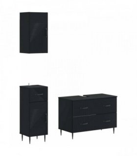 vidaXL 3 Piece Bathroom Cabinet Set HAARLEM Black Engineered Wood