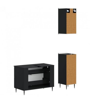 vidaXL 3 Piece Bathroom Cabinet Set HAARLEM Black Engineered Wood