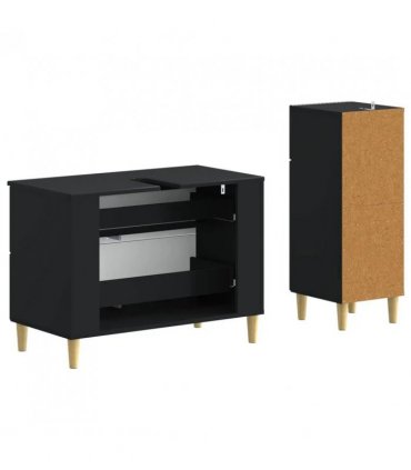 vidaXL 2 Piece Bathroom Cabinet Set ARNHEM Black Engineered Wood