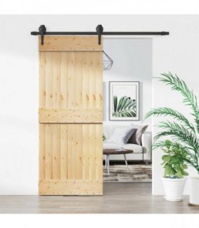vidaXL Sliding Door Natural and Black 85 x 210 cm Solid Pine Wood