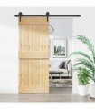 vidaXL Sliding Door Natural and Black 85 x 210 cm Solid Pine Wood