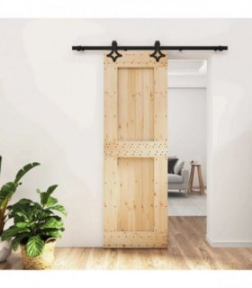 vidaXL Sliding Door Natural and Black 70 x 210 cm Solid Pine Wood