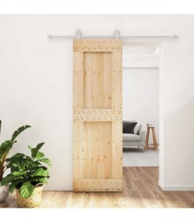 vidaXL Sliding Door Natural and White 70 x 210 cm Solid Pine Wood