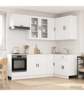 vidaXL Kitchen Unit PORTO 8 pcs White Engineered Wood