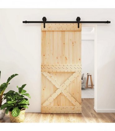 vidaXL Sliding Door Natural and Black 95 x 210 cm Solid Pine Wood