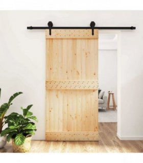 vidaXL Sliding Door Natural and Black 100 x 210 cm Solid Pine Wood
