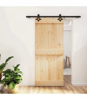 vidaXL Sliding Door Natural and Black 90 x 210 cm Solid Pine Wood