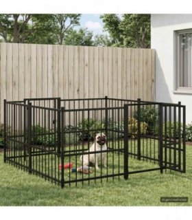 vidaXL Outdoor Dog Playpen Black 192 x 192 x 100 cm Steel