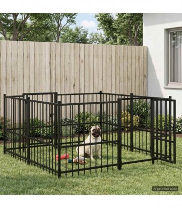 vidaXL Outdoor Dog Playpen Black 192 x 192 x 100 cm Steel