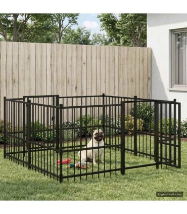 vidaXL Outdoor Dog Playpen Black 192 x 192 x 100 cm Steel