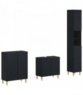 vidaXL 3 Piece Bathroom Cabinet Set ARNHEM Black Engineered Wood