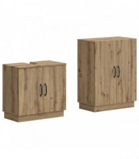 vidaXL 2 Piece Bathroom Cabinet Set HOORN Artisan Oak Engineered Wood