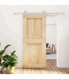 vidaXL Sliding Door Natural and White 90 x 210 cm Solid Pine Wood