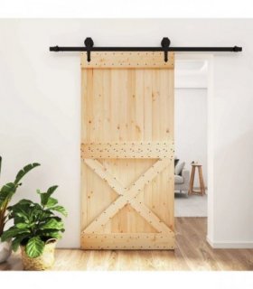 vidaXL Sliding Door Natural and Black 100 x 210 cm Solid Pine Wood