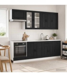 vidaXL Kitchen Unit PORTO 8 pcs Black Engineered Wood