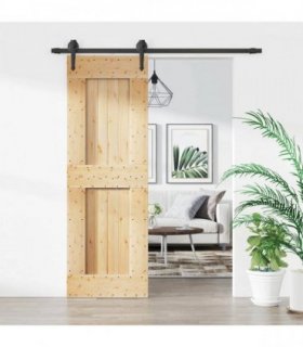 vidaXL Sliding Door Natural and Black 70 x 210 cm Solid Pine Wood
