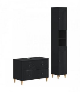 vidaXL 2 Piece Bathroom Cabinet Set ALKMAAR Black Engineered Wood