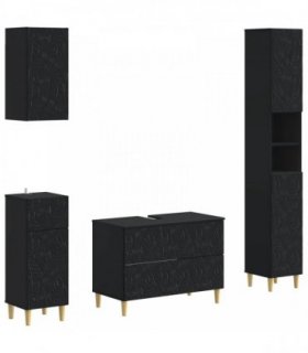 vidaXL 4 Piece Bathroom Cabinet Set DELFT Black Engineered Wood