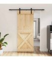 vidaXL Sliding Door Natural and Black 85 x 210 cm Solid Pine Wood