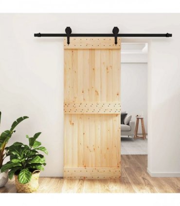 vidaXL Sliding Door Natural and Black 85 x 210 cm Solid Pine Wood