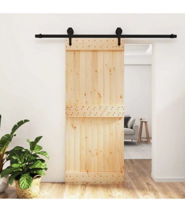 vidaXL Sliding Door Natural and Black 85 x 210 cm Solid Pine Wood