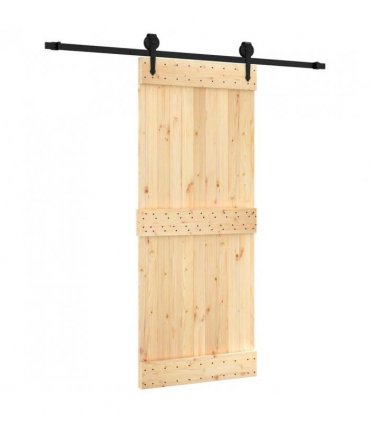 vidaXL Sliding Door Natural and Black 85 x 210 cm Solid Pine Wood