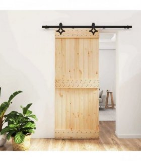 vidaXL Sliding Door Natural and Black 85 x 210 cm Solid Pine Wood