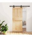 vidaXL Sliding Door Natural and Black 85 x 210 cm Solid Pine Wood