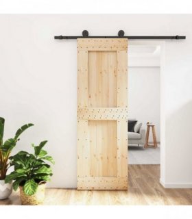 vidaXL Sliding Door Natural and Black 70 x 210 cm Solid Pine Wood
