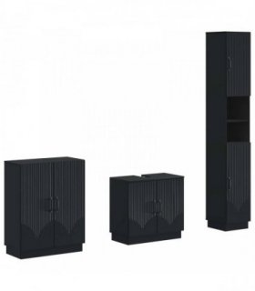 vidaXL 3 Piece Bathroom Cabinet Set HOORN Black Engineered Wood