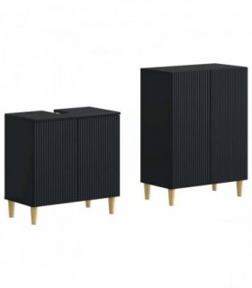 vidaXL 2 Piece Bathroom Cabinet Set ARNHEM Black Engineered Wood