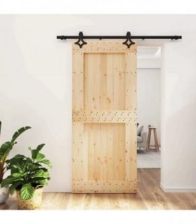 vidaXL Sliding Door Natural and Black Solid Pine Wood (Untreated)