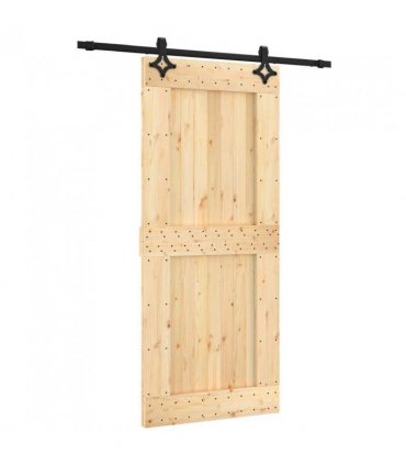 vidaXL Sliding Door Natural and Black Solid Pine Wood (Untreated)