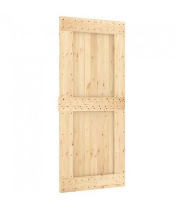 vidaXL Sliding Door Natural and Black Solid Pine Wood (Untreated)