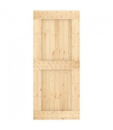 vidaXL Sliding Door Natural and Black Solid Pine Wood (Untreated)