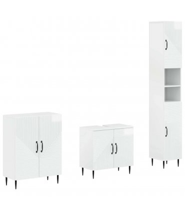 vidaXL 3 Piece Bathroom Cabinet Set HAARLEM High Gloss White