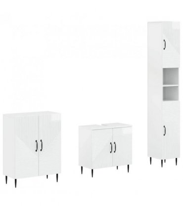 vidaXL 3 Piece Bathroom Cabinet Set HAARLEM High Gloss White