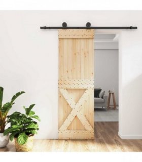 vidaXL Sliding Door Natural and Black 70 x 210 cm Solid Pine Wood