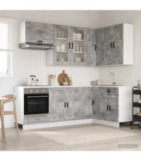 vidaXL Kitchen Unit PORTO 8 pcs Concrete Grey Engineered Wood