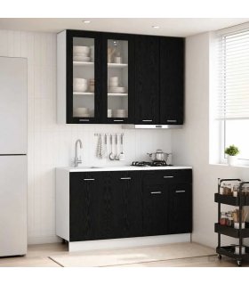 vidaXL Kitchen Unit LYON 4 pcs Black Oak Engineered Wood