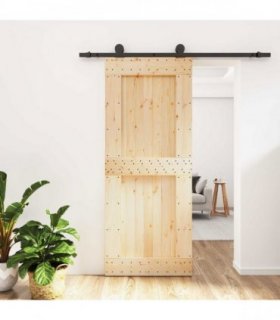 vidaXL Sliding Door Natural and Black 85 x 210 cm Solid Pine Wood