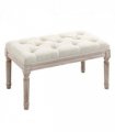 Bench Tufted Upholstered Foot Stool Linen-Touch Fabric Beige 159H x 50L x 37Wcm